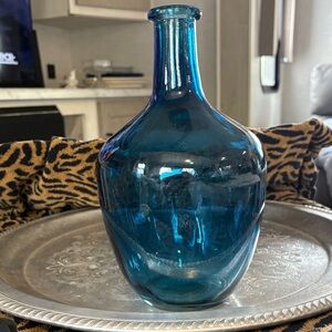 Vintage Aqua Blue Glass Decorative Bottle Vase - Home Accents